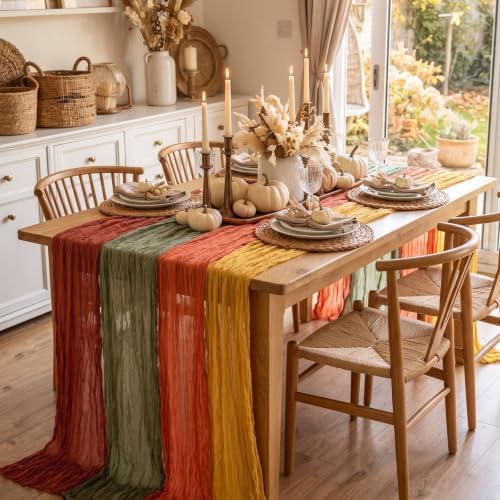 8 Pcs Fall Terracotta Cheesecloth Table Runner 118"