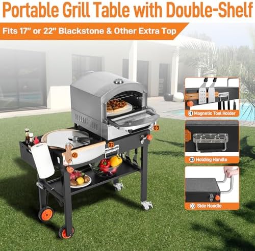 with Protective Cover, Heavy Duty Folding Grill Cart with Wheels