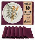 100% Cotton Ribbed Placemats - Set of 6-13 x 19 Inches - Wine - Everyday/Thanksgiving/Fall Cloth Table Mats - Thick Construction, Washable & Reusable Cloth Place Mats - by AVKA Studio