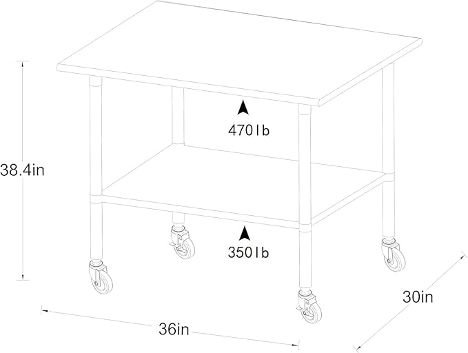 ROCKPOINT Stainless Steel Table for Prep & Work with Caster Wheels 30x36 Inches, NSF Commercial Heavy Duty Table with Undershelf and Legs for Restaurant, Home and Hotel