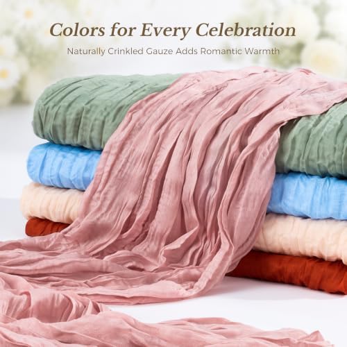 Goodluck 10 Pack 10Ft Dusty Pink Cheesecloth Table Runner 35x120 Inch Boho Gauze Table Runner Cheese Cloth Extra Long Romantic Table Runners for Wedding Bridal Shower Birthday Party Table Decor