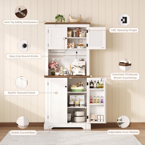 IRONCK Farmhouse Kitchen Pantry Cabinet with Microwave Stand