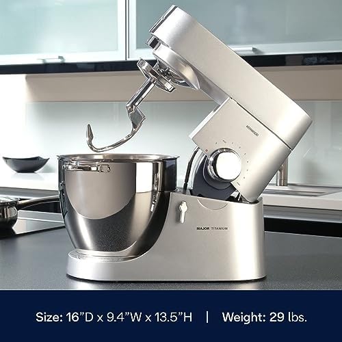 Kenwood Chef Titanium Kitchen Machine, Stainless Steel - 7 qt - Kitchen Mixer - 800W Motor & Electronic Variable Speed Control - Includes Dishwasher-Safe Work Bowl & Three Mixing Tools
