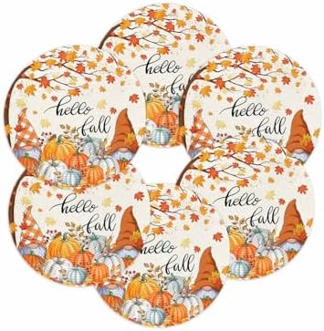 Fall Round Placemats Set of 6 Thanksgiving Autumn Maple Leaves Gnome Place Mats Washable Woven Placemat Hello Fall Harvest Pumpkin Circle Braided Table Mat for Kitchen Holiday Party Decor 15 Inch