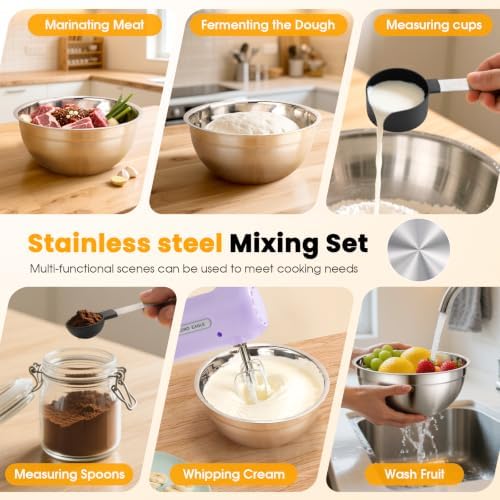 5-Speed Hand Mixer Electric With 4 Mixing Bowls Set
