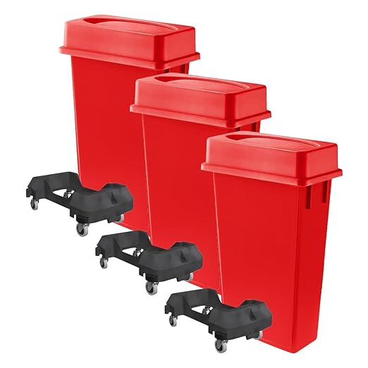 3 pack 23 Gallon Waste Bin with Lid & Dolly, Heavy-Duty Trash Can, Slim Rectangular Garbage Bin, Durable Waste Container, Recycling Bin, Plastic Wastebasket for Kitchen, Garage, Restaurants, Office