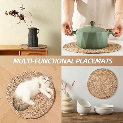 13.8'' Round Woven Placemats Set of 8, Boho Wicker Chargers, Terrekraft