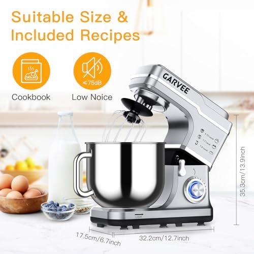 Stand Mixer, 7.5 Qt Stand Food Mixer 10 Speeds, Tilt-Head 3-IN-1 Kitchen Electric Mixer with Stainless Steel Bowl, Whisk, Dough Hook, Flat Beater, Countertop Household Stand Mixer,Silver