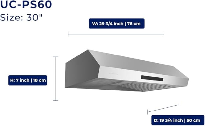 Hauslane Range Hood 30" Under Cabinet,3-Way Venting Kitchen Range Hood | Heavy Duty Hood Range, Quiet Vent Hood | Dishwasher Safe Baffle Filters, Stainless Steel Range Hoods PS60