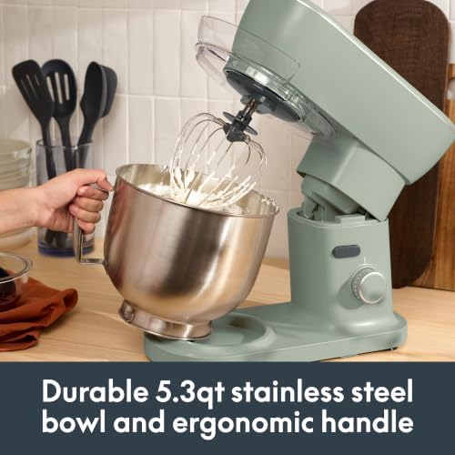 bella STIR 5.3Qt Tilt-Head Stand Mixer, 12-Speed Countertop Mixer, Aloe