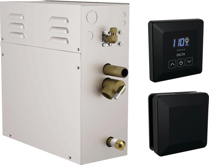 Delta Faucet SimpleSteam 7.5kW Steam System Kit Matte Black, Includes 7.5kW Steam System Generator, Square Digital System Control, Square Steam Head, Matte Black 5P-EST07-BL