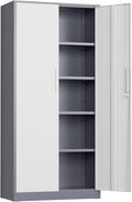 Oakmont Metal Storage Cabinet for Tool Organization, 72" Lockable Garage Storage Cabinets with 2 Doors and 4 Adjustable Shelves, Locking File Cabinet for Office, Home, School (72“ Standard-GreyWhite)