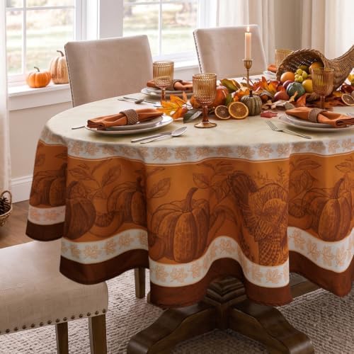 Romanstile Thanksgiving Design Oval Tablecloth 60 x 84 Inch, Orange
