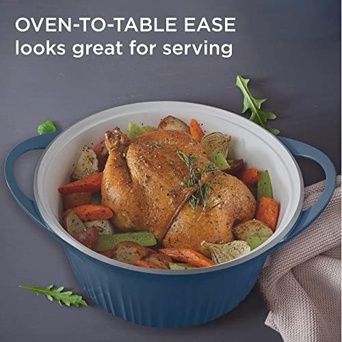 CorningWare QuickHeat 5.5-QT Cast Aluminum Dutch Oven With Lid & Non-Stick Ceramic Interior, Lightweight and Fast Even Heat Baking & Cooking, For Meats, Soup, Browning, Searing, French Navy