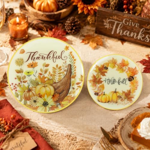 EjonirInjonir 60Pcs Elegant Thanksgiving Plastic Plates For Fall Dinner