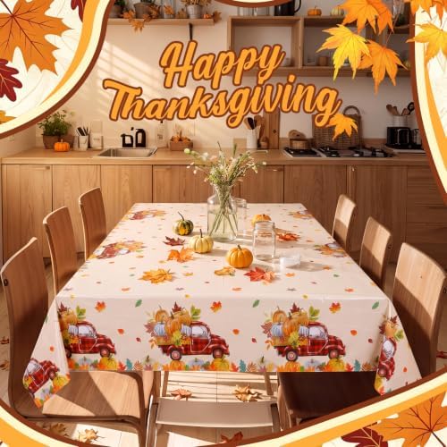 Preboun 15 Pcs Fall Tablecloth Disposable 54 x 108 Inch Maple Leaf, Pumpkin