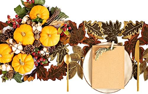 Embroidered Fall Table Runner 13.7 x 68.8 in, Thanksgiving Table Decor