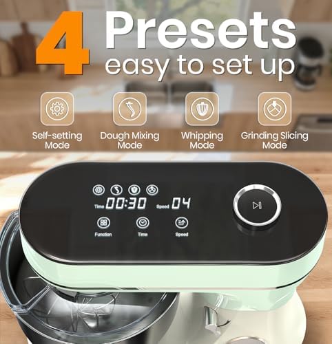 Stand Mixer 6QT Kitchen Mixer with LED Smart Touchscreen,11‑Speed Tilt‑Head Mixer w/Timer,4 Presets,Stainless Bowl,Dough Hook,Whisk,Beater & Ice Cream Maker Attachment (Green,6Qt)