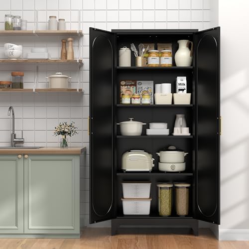 UNICOLY 75" Tall Pantry Storage Cabinet with Doors and 4 Adjustable Shelves