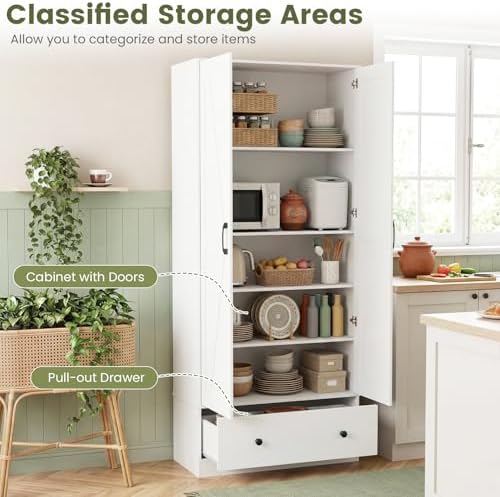 GIANTEX 72" Tall Kitchen Pantry Cabinet, Farmhouse Cupboard, White