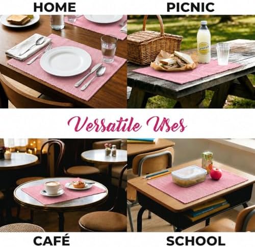 100% Cotton Ribbed Placemats - Set of 4-13 x 19 Inches - Dull Pink - Everyday Basic Cloth Table Mats - Thick Construction, Washable & Reusable Cloth Place Mats - by AVKA Studio