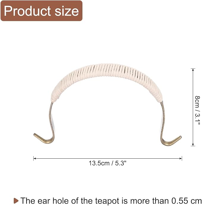 Uxcell Metal Tea Pot Handle Cotton Rope Wrapped U-Shape Handle Replacement, Bronze, 5.3 x 0.7 x 3.1 Inch, Fits 3.5-4.5 Inch Span, Easy Install, Durable