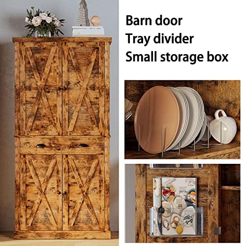 IRONCK Kitchen Pantry Storage Cabinet, 72.6" H Cupboard, Vintage Brown