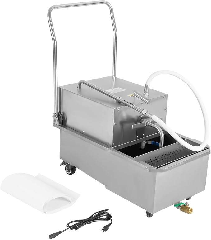 55 L /14.5 Gal Commercial Mobile Fryer Filter Machine/Oil Filter Truck, 550W Fryer Filter Frying Oil Filtering System for Restaurant - Gravity Sedimentation (US Stock)