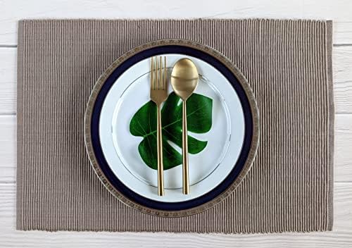 100% Cotton Ribbed Placemats - Set of 8-13 x 19 Inches - Taupe - Everyday Cloth Table Mats - Thick Construction, Washable & Reusable Cloth Place Mats - by AVKA Studio