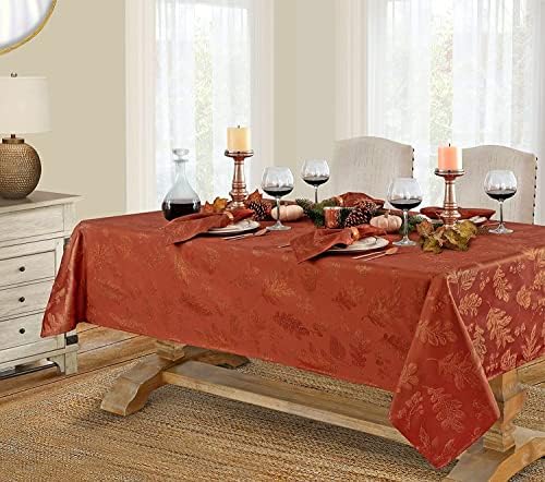 Newbridge Fall Damask Tablecloth Rust Gold 60 x 102 Inch Rectangle