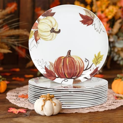 12pcs ‌Melamine ‌Pumpkin Dinner Plates,10 Inch Fall Dishes for Thanksgiving