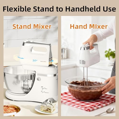 4.8QT 2-in-1 Stand Mixer, White