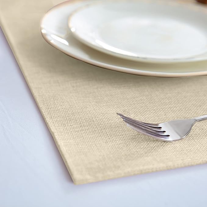 Cloth Placemats Set of 8, Linen Type Fabric Placemats Machine Washable Heat Resistant Placemats Wrinkle Free Thick Polyester Kitchen Place Mats for Dining Table (Beige)
