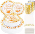 LIYH 175 Pcs Thanksgiving Plastic Plates and Napkins Sets, Thanksgiving Disposable Plates Heavyduty, Gold Plastic Silverware, Fall Pumpkins Plate for Autumn Harvest Day 25 Guests