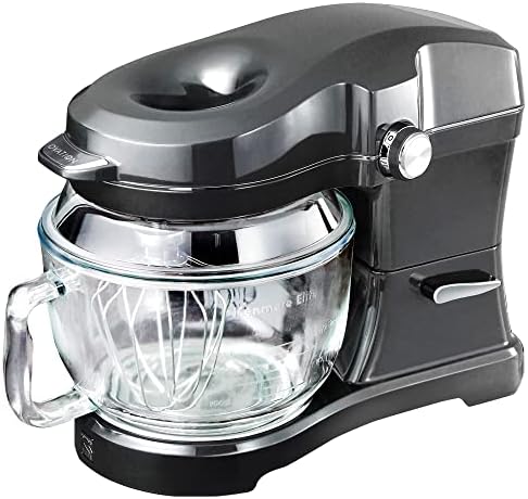 Kenmore Elite Ovation 5 Qt Stand Mixer, 500 Watts, with Revolutionary Pour-In Top, Tilt Head, Flat Beater, Whisk, Dough Hook, 360-degree Splash Guard, Glass Bowl, LED Light, Metallic Grey