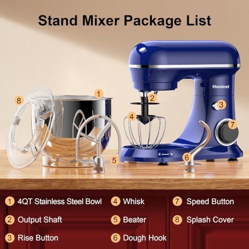Honinst 4QT Electric Stand Mixer, 10-Speed Tilt-Head Compact Kitchen Mixer