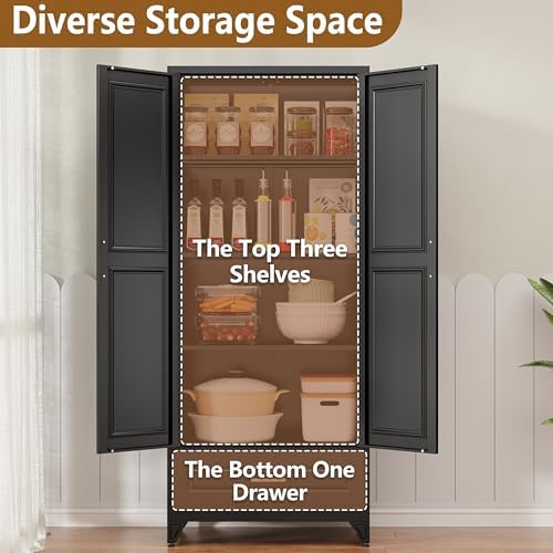 Polup 75" Metal Storage Cabinet, Tall Kitchen Pantry Cabinet with 1 Drawer