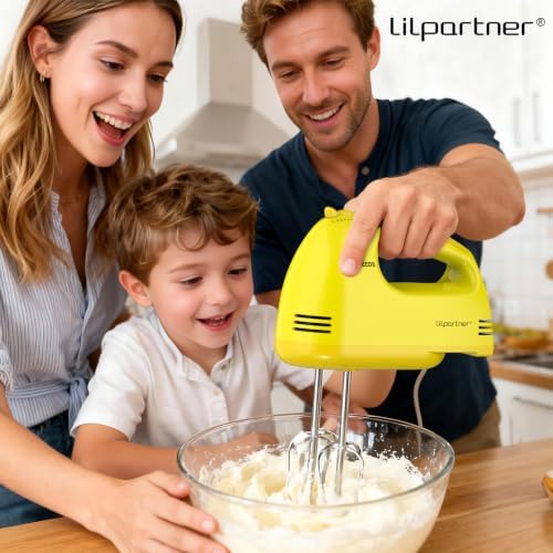 LILPARTNER Hand Mixer Electric, Ultra Power Kitchen Hand Mixer With 7-Speed & 5 Stainless Steel Accessories for Whipping Dough, Cream, Cake, Dishwasher Safe, Light Yellow