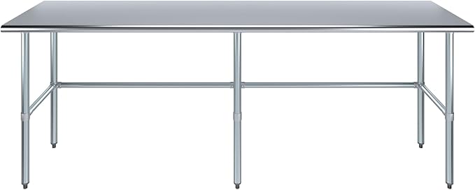 AmGood Stainless Steel Work Table Open Base | NSF Kitchen Island Food Prep | Laundry Garage Utility Bench (96" Long X 24" Deep)