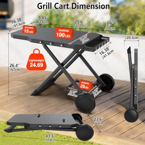 Upgraded Portable Grill Cart for Weber Q1200, Q1000, Q2200, Q2000