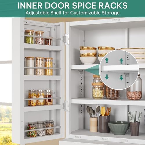 YITAHOME 71" Metal Pantry Cabinet with Drawer, Shelves & Door Racks, White