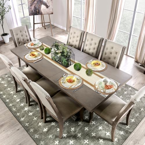 Round Woven Placemats Set of 6, with 72 Inches Long Farmhouse Macrame Table Runner Burlap Cotton Linen Table Runners Chargers for Dinner Plates, Beige & Brown