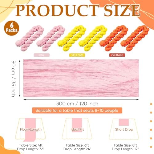 6 Pcs Fall Orange Yellow Pink Cheesecloth Table Runner 118" Gauze