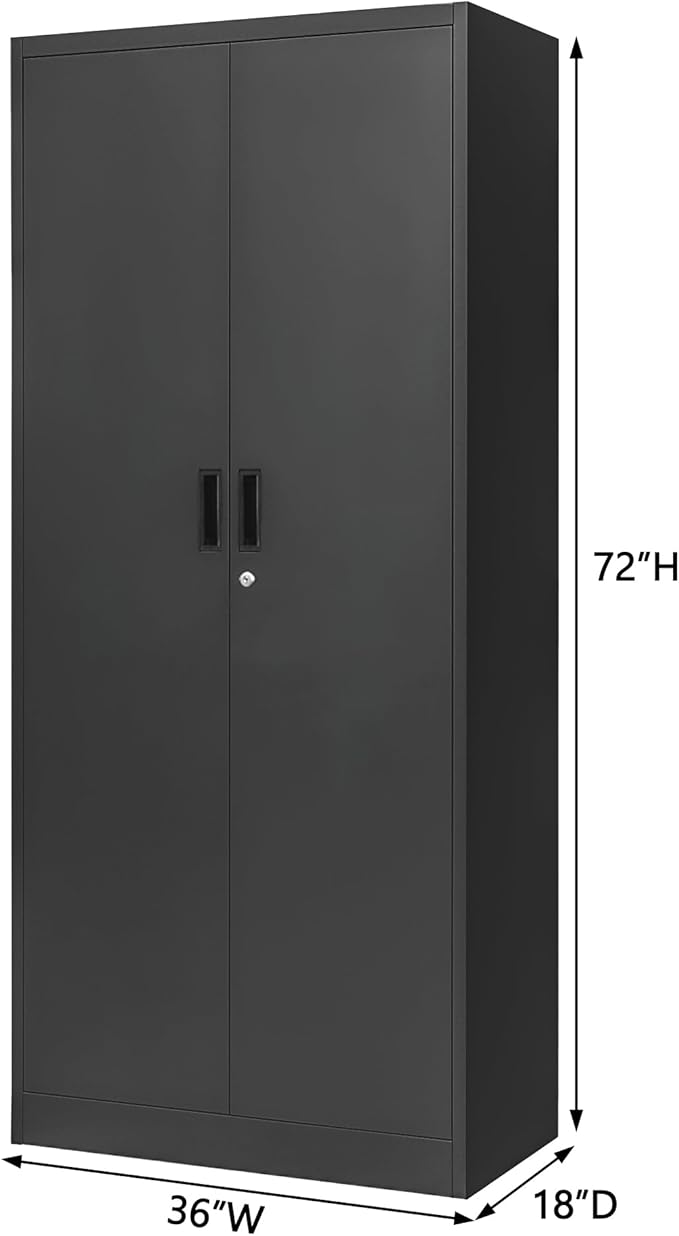 BESFUR Metal Storage Cabinet, 72" H Locking Storage Cabinet with 4 Adjustable Shelves, Metal Cabinets for Garage, Office, Home, School-Black