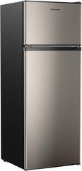 Upstreman 7.7 Cu.Ft. Refrigerator with Freezer, Double Door, Adjustable Thermostat, Large Capacity, Reversible Door Swing, Refrigerator for Apartment, Office, Dorm, Stainless (BD75)