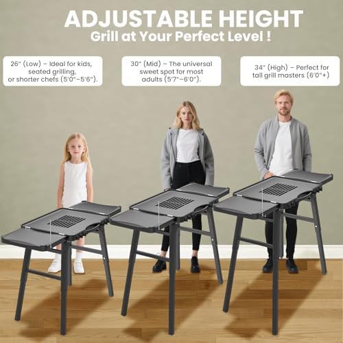 GRISUN 51'' Universal Folding Grill Cart with 3 Adjustable Heights