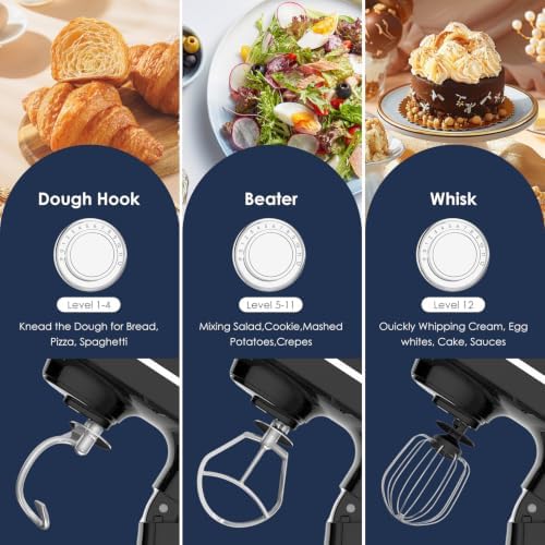 5.5QT Stand Electric Mixer, 12-Speed Kitchen Mixer with Tilt-Head, Stainless Steel Bowl Dough Mixer, Egg Whisk, Dough Hook & Beater Included, Idea for 3-5 Family (Black)