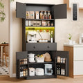 71" Tall Kitchen Pantry Cabinet with Microwave Countertop, LED Lights Black
