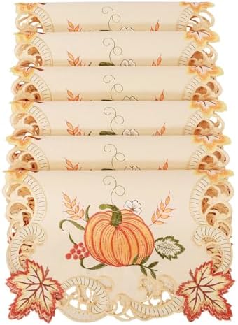 Simhomsen Embroidered Thanksgiving Harvest Pumpkins Table Runners for Autumn or Fall Decorations (13× 19 Inch Set of 6)