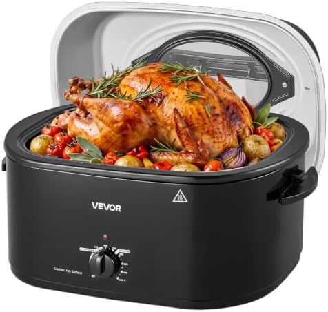 VEVOR Electric Roaster Oven, 26 Qt, Turkey Roasting Pan, Black, Viewing Lid